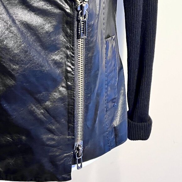 Vince Women's Black Leather and Wool Short High Collar Modern Jacket Sz Med - Picture 13 of 16